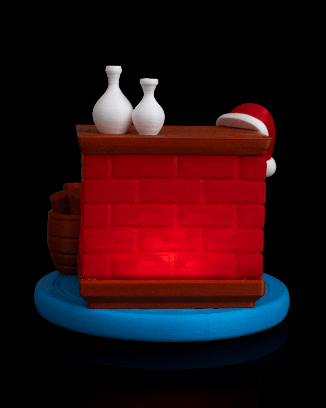 Kedi Temalı Masa Lambası'nın arkadan, tuğla ve baca detaylı görünümü.