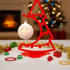 Mini 2D Yılbaşı Ağacı | LED Tealight Mumlu 2 Adet Süs Topu ile Yeni Yıl Dekorasyonu