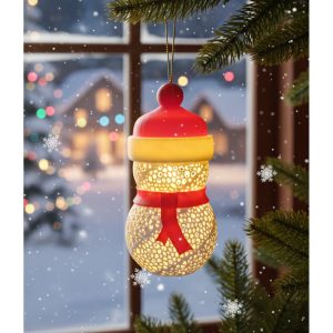 Atkılı Kardan Adam Fener Yılbaşı Ağacı Süsü ve Dekoratif Masa Lambası