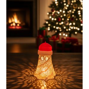 Noel Baba Şapkalı Sevimli Hayalet Fener Ağaç Süsü ve Dekoratif Masa Lambası (Çift Amaçlı Kullanım)
