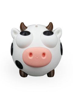 3D baskı PLA malzeme beyaz siyah benekli sevimli inek kumbara 13cm