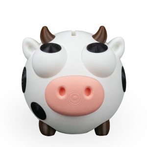 3D baskı PLA malzeme beyaz siyah benekli sevimli inek kumbara 13cm