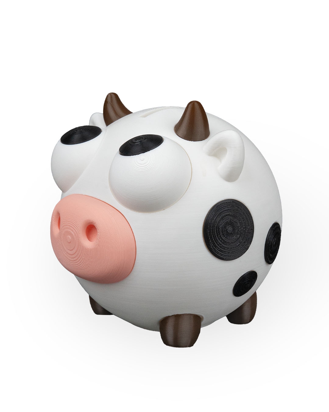 3D baskı PLA malzeme beyaz siyah benekli sevimli inek kumbara 13cm