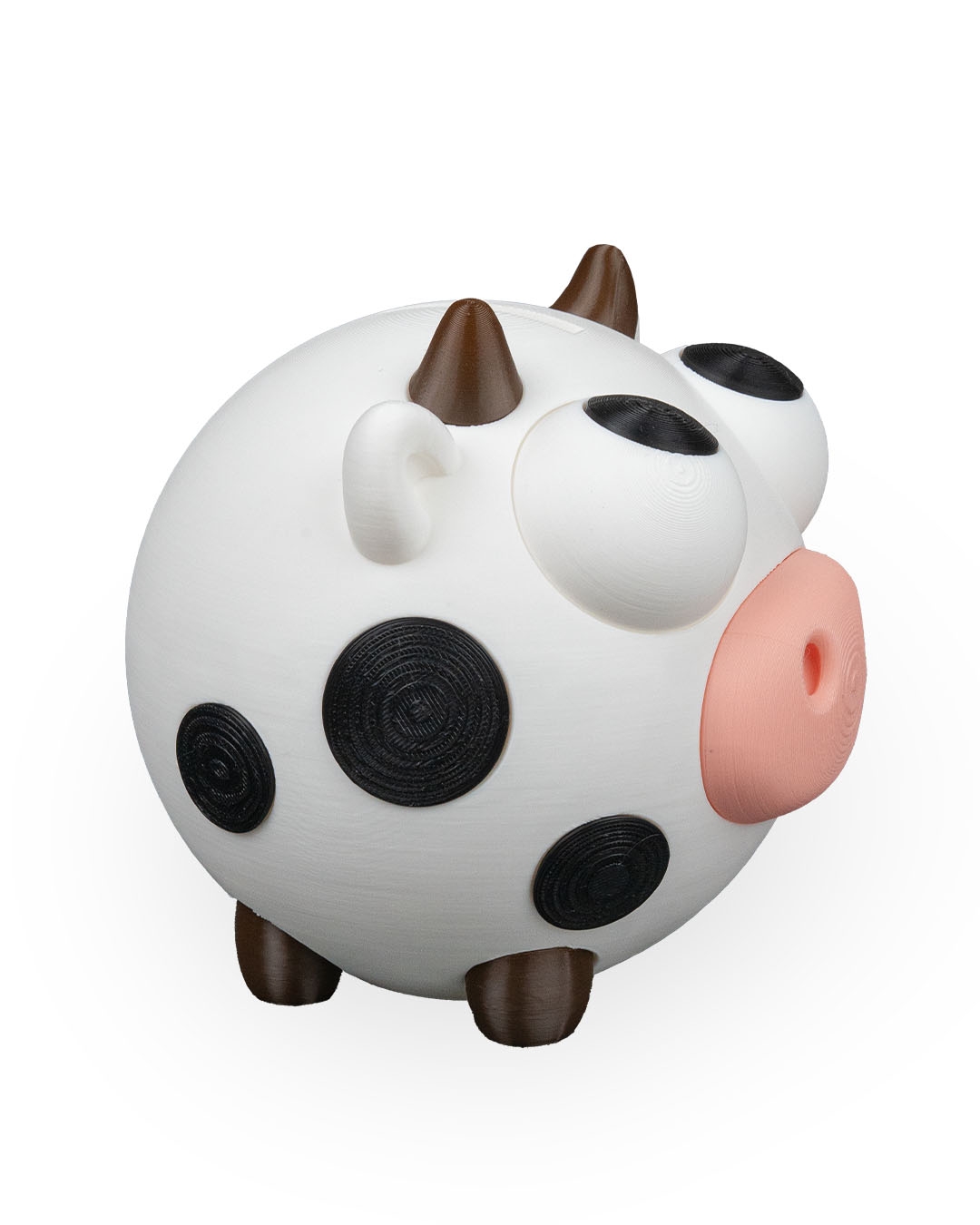 3D baskı PLA malzeme beyaz siyah benekli sevimli inek kumbara 13cm